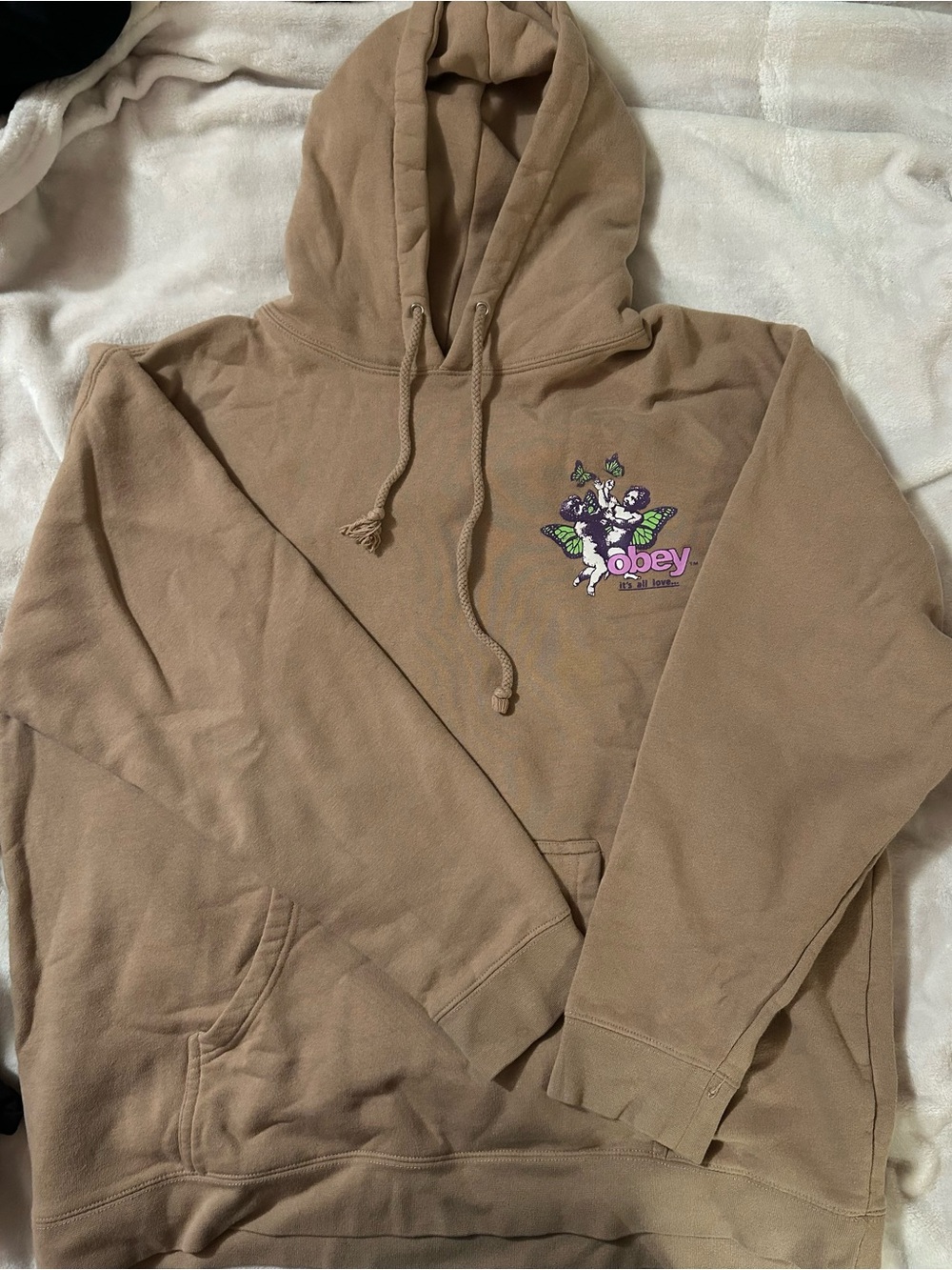 Obey Tan Hooded Sweatshirt with Floral Graphic